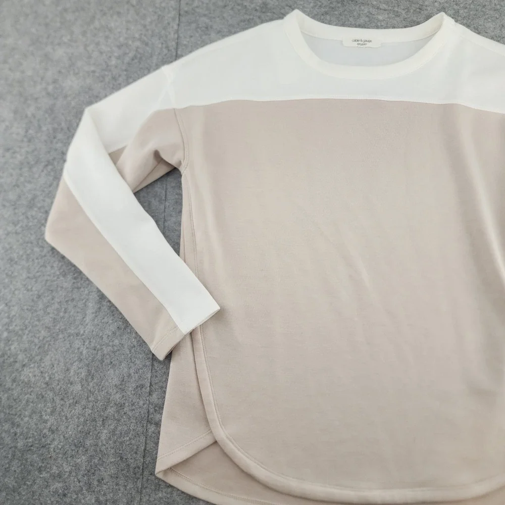 Cable & Gauge Studio Medium | Beige White Colorblock Modal Blend Pullover Women